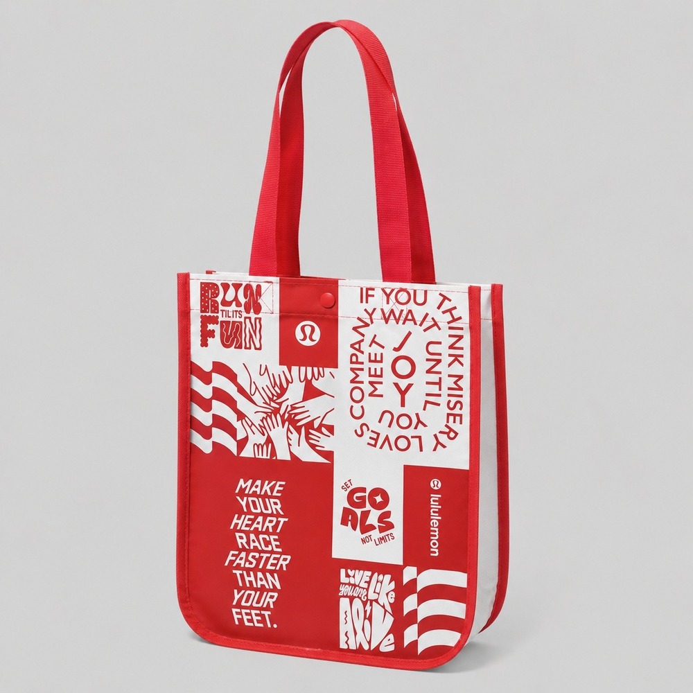 Lululemon Red White Graphic Reusable Shopping‎ Tote Small Motivational Gym Bag